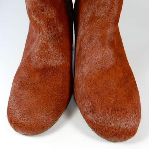 TARYN ROSE Cassidy Block Heel Ankle BOOTS 5 Calf Hair Leather Terracotta NEW - Picture 4 of 10